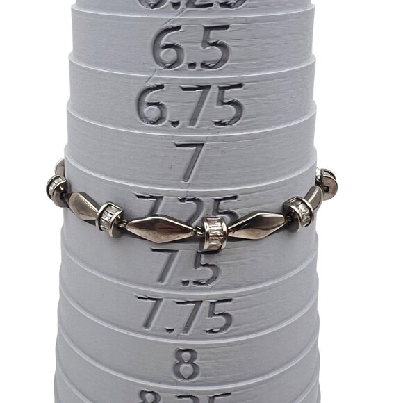 Silver Tone Bracelet Geometric  Floral Links Size 7.25" Fold-Over Clasp Vintage - Picture 6 of 10